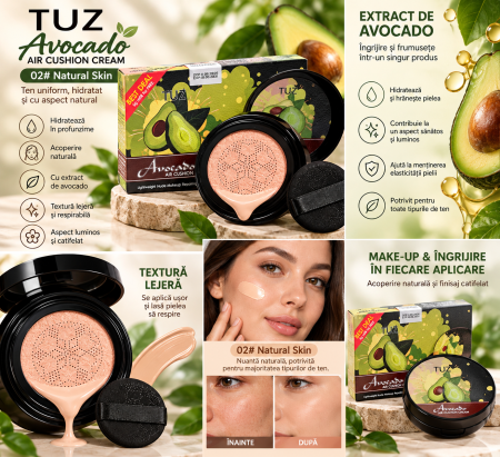 CASA SI GRADINA - Fond de Ten CC Cream Air Cushion, Nuanța 02 Natural Skin – 1+1 Cadou, Aplicator Burete