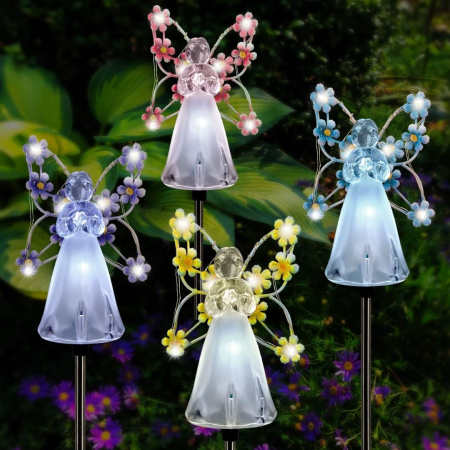 Lămpi Solare Decor Îngeraș cu Flori pentru Grădină – Set 2, 4 sau 8 Bucăți, Lumină Caldă [5]