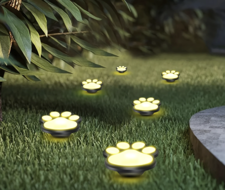 Lampi Solare Decorative - Lămpi Solare Decorative în Formă de Lăbuță pentru Grădină –4 Bucăți, LED Alb Cald