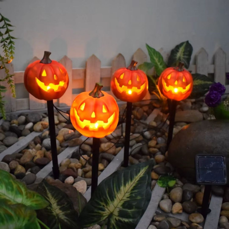 Lămpi Solare Halloween Dovleac pentru Grădină – Set 2 sau 4 Bucăți, Decor Curte și Alei [3]