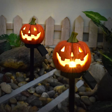 Lămpi Solare Halloween Dovleac pentru Grădină – Set 2 sau 4 Bucăți, Decor Curte și Alei [2]