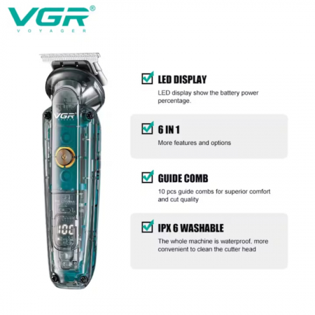 Mașină de Tuns Transparentă cu 6 Capete, IPX6, LED, 180 min [2]