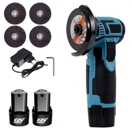 CASA SI GRADINA - Mini Polizor Unghiular Flex Electric cu 2 Acumulatori, 4 Discuri Incluse, 12V, Disc 76MM