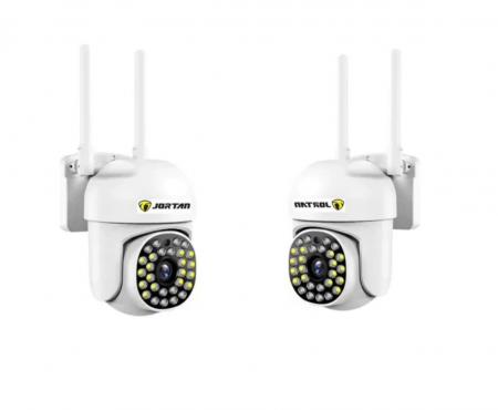 Camere IP WIFI Interior - Pachet 2 x Cameră de Supraveghere Jortan 8161QJ, 28 LED-uri, WiFi, HD, Viziune Nocturnă cu Infraroșu și Protecție IP66, Transmisie Live pe Telefon