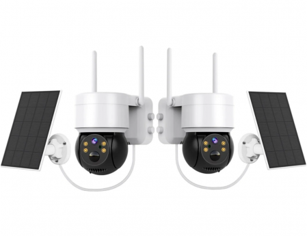 Camere Supraveghere Solare - Pachet 2 x Cameră de Supraveghere Jortan Premium cu Panou Solar, 4 MP, WiFi, Senzor de Mișcare, Vedere Nocturnă cu Infraroșu, Rotativă la 360° și Rezistență IP66