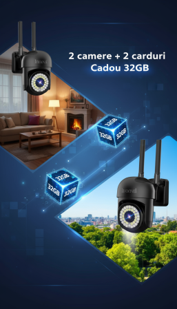 Pachet 2 x Cameră de Supraveghere Smart WIFI, 36 LED-uri, HD, IP66 + 2 Carduri Incluse [16]