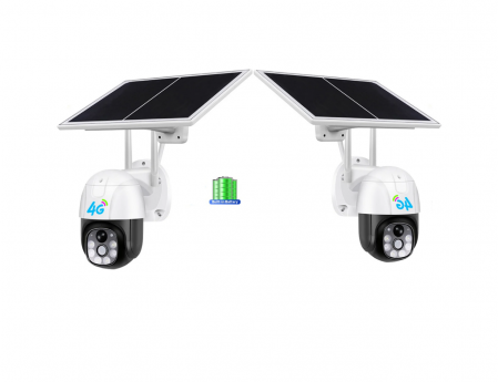 Camere Supraveghere Solare - Pachet 2 xCameră de Supraveghere Solară 4G cu Cartelă SIM, 3MP, WiFi, Viziune Nocturnă Infraroșu, V380 Pro, IP66