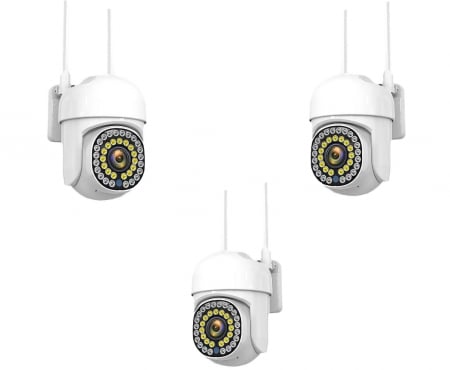 Camere Supraveghere - Pachet 3 x Cameră de Supraveghere Smart WIFI, 36 LED-uri, HD, Viziune Nocturnă cu Infraroșu și Protecție IP66, Transmisie Live pe Telefon