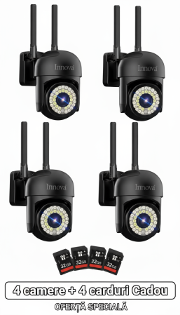 blackfriday - Pachet 4 x Cameră de Supraveghere INNOVA WIFI, 36 LED-uri, HD, IP66 + 4 Carduri Cadou