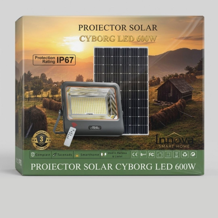Set 2 Proiectoare Solare LED 600W Innova Smart Home Cyborg, IP67, Panouri Solare 35x29 cm și Telecomenzi [2]