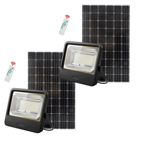Lampi Solare Decorative - Set 2 Proiectoare Solare LED 600W Innova Smart Home Cyborg, IP67, Panouri Solare 35x29 cm și Telecomenzi