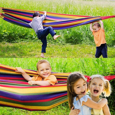 Set 2 Hamace Duble Bumbac 150x250 cm cu Bară Lemn [1]