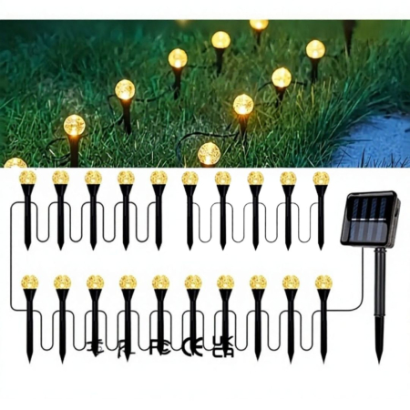 Lampi Solare Decorative - Set 2 Instalații Solare de Grădină cu 20 Globuri LED 3m, Lumină Caldă sau Multicoloră