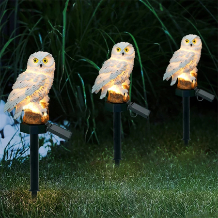 Set 2 Lămpi Solare Bufniță Albă pentru Grădină, Lumină Caldă, Țăruș 45 cm [2]