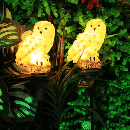 Lampi Solare Decorative - Set 2 Lămpi Solare Bufniță Albă pentru Grădină, Lumină Caldă, Țăruș 45 cm