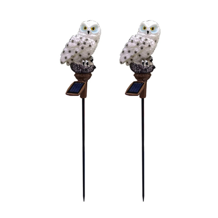 Set 2 Lămpi Solare Bufniță Albă pentru Grădină, Lumină Caldă, Țăruș 45 cm [8]