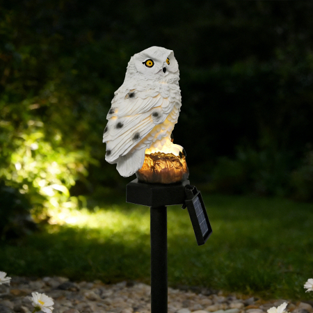 Set 2 Lămpi Solare Bufniță Albă pentru Grădină, Lumină Caldă, Țăruș 45 cm [6]