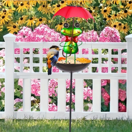 Set 2 Lămpi Solare Decorative cu Hrănitoare pentru Păsări, Model Albinuță sau Broscuță, pentru Grădină [3]