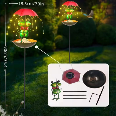 Set 2 Lămpi Solare Decorative cu Hrănitoare pentru Păsări, Model Albinuță sau Broscuță, pentru Grădină [8]