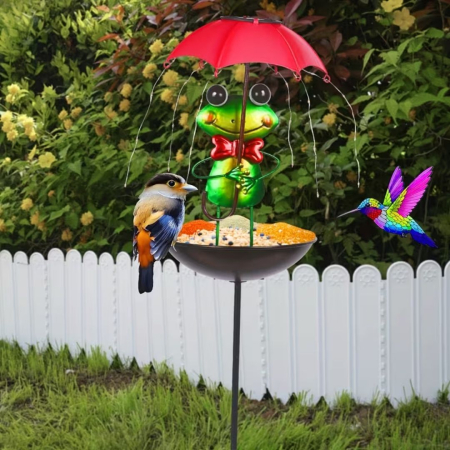 Set 2 Lămpi Solare Decorative cu Hrănitoare pentru Păsări, Model Albinuță sau Broscuță, pentru Grădină [1]