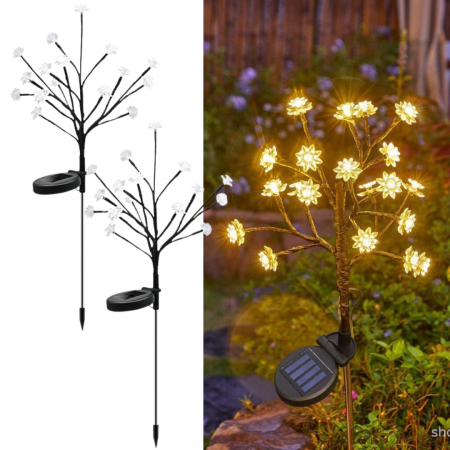 Lampi Solare Decorative - Set 2 lampi solare ramura flori LED 65cm lumina calda/multicolor IP66