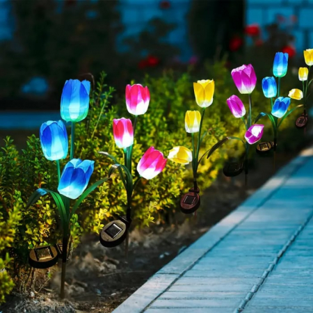 Set 4 Lampi Solare Lalele Decorative, 70cm, IP66, LED cu Senzor Lumina [4]