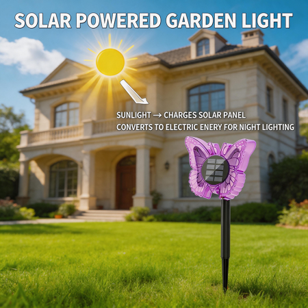 Set 2 Lămpi Solare LED Fluture RGB, Montaj pe Perete sau în Sol, IP65, 5W, 37 cm, 4 Culori [5]