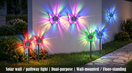 Set 2 Lămpi Solare LED Fluture RGB, Montaj pe Perete sau în Sol, IP65, 5W, 37 cm, 4 Culori [4]