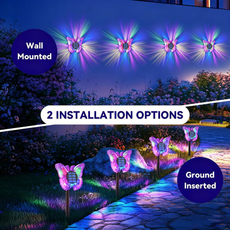 Set 2 Lămpi Solare LED Fluture RGB, Montaj pe Perete sau în Sol, IP65, 5W, 37 cm, 4 Culori [8]