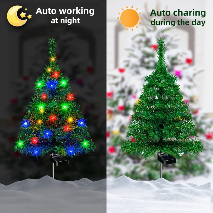 Set 2 x Brad Decorativ Solar cu Lumini LED Multicolore – Functionare Automata Zi/Noapte pentru Decor de Craciun Exterior - Copie [4]