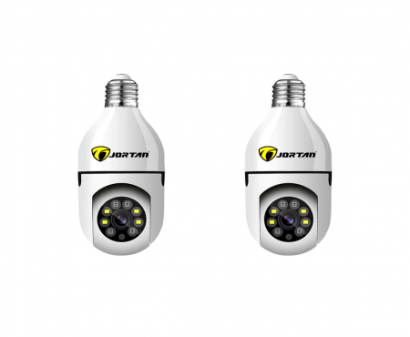 Camere IP WIFI Interior - Set 2 x Cameră de Supraveghere Jortan 8177HJ Tip Bec, 360°, WiFi, HD, Vizionare Nocturnă, Alarme pe Mobil, Monitorizare Live pe Smartphone
