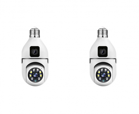 Pachete Promotionale - Set 2 x Jortan JTZ-9696PROB: Cameră Supraveghere Duală Tip Bec, HD, WiFi, Vedere 360° Full Color, Aplicație Icsee