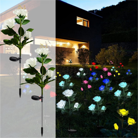 Set 4 x Lampi Solare Trandafir cu 3 Flori LED – Decor Elegant de Gradina, Tarus si Panou Solar [1]