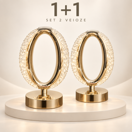Pachete Promotionale - Set 2 x Lampa Diamond Crystal Oval LED – Eleganță rafinată cu 3 temperaturi de culoare Alb Rece, Alb Cald, Neutru și Accente Aurii