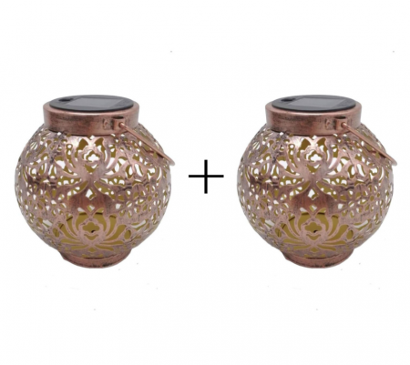 Pachete Promotionale - Set 2x Lampa Solară din Fier Forjat cu Proiecție– Eleganță și Farmec pentru Grădină și Curte, Portabilă și Suspendată