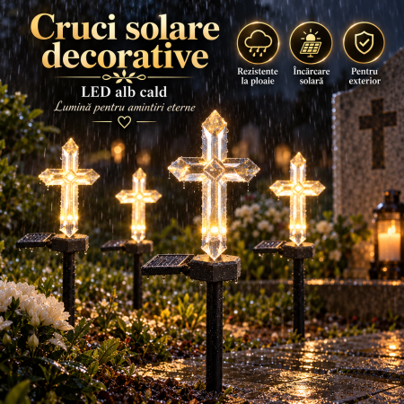 Set 4 Cruci Solare Decorative LED Alb Cald pentru Gradina si Cimitir – Iluminare Automata [2]