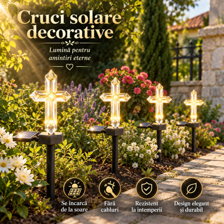 Set 4 Cruci Solare Decorative LED Alb Cald pentru Gradina si Cimitir – Iluminare Automata [3]
