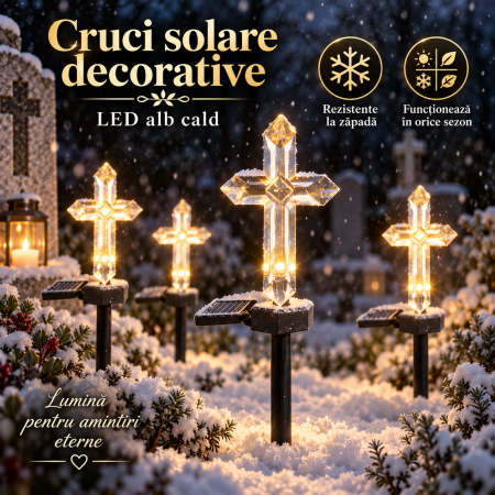 Set 4 Cruci Solare Decorative LED Alb Cald pentru Gradina si Cimitir – Iluminare Automata [4]