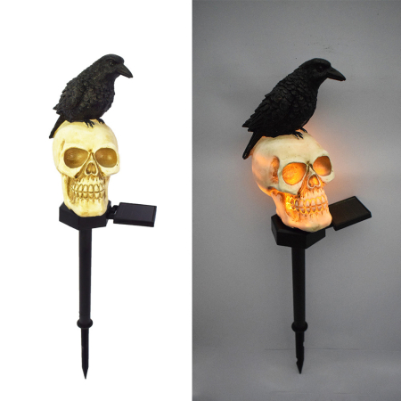 Set 2 sau 4 Lămpi Solare Halloween cu Craniu și Cioară, Decorațiuni pentru Grădină și Curte [5]