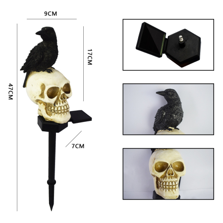 Set 2 sau 4 Lămpi Solare Halloween cu Craniu și Cioară, Decorațiuni pentru Grădină și Curte [6]