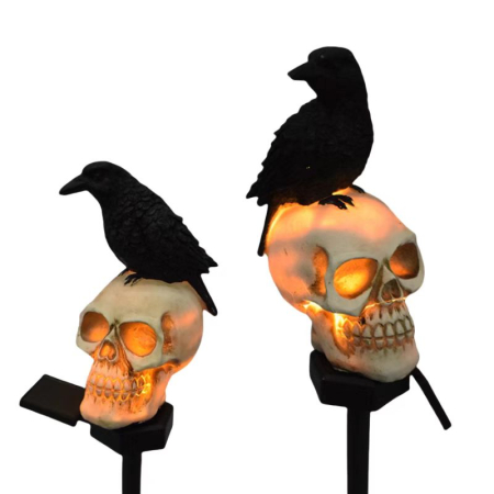 Set 2 sau 4 Lămpi Solare Halloween cu Craniu și Cioară, Decorațiuni pentru Grădină și Curte [4]