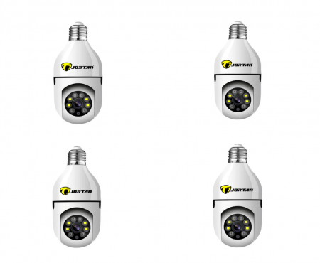 Pachete Promotionale - Set 4 x Cameră de Supraveghere Jortan 8177HJ Tip Bec, 360°, WiFi, HD, Vizionare Nocturnă, Alarme pe Mobil, Monitorizare Live pe Smartphone