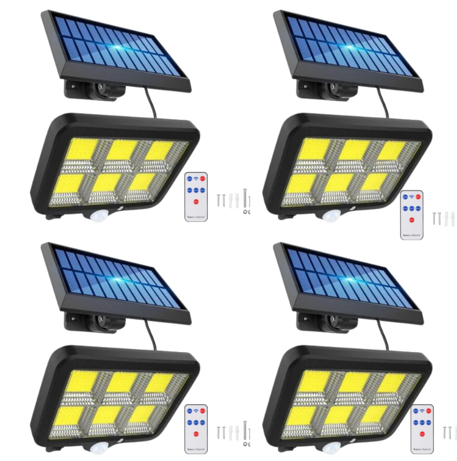 Pachete Promotionale - Set 4 x Proiectoare Solare cu Panou Separat Si Senzor de Miscare 96 COB + Telecomanda +cadou surpriza