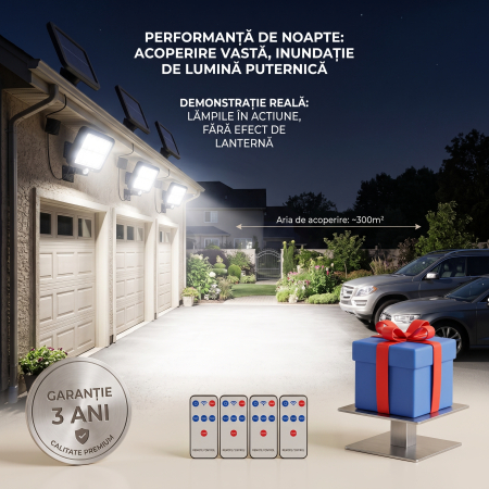 Set 4 Lămpi Solare Innova, 160 LED, Senzor, IP66 + Telecomandă [4]