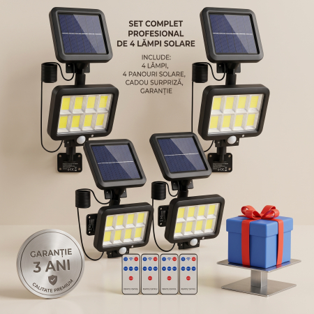 Pachete Promotionale - Set 4 Lămpi Solare Innova, 160 LED, Senzor, IP66 + Telecomandă