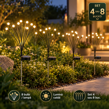 Pachete Promotionale - SET 8 x Lampa Solara Magia Licuricilor , Decoratiune de Gradina, LED, Lumina Calda