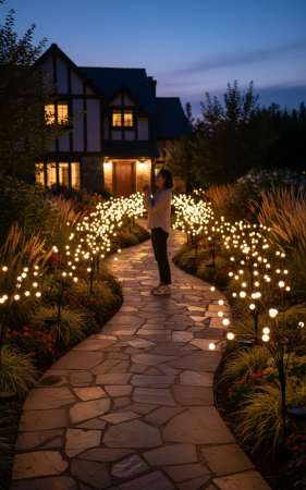 Set de 2 Lămpi Solare de Grădină cu Licurici Multicolor – Eleganță și Magie în Spațiul Exterior [16]