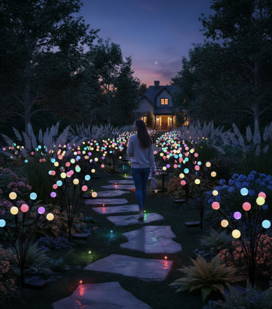 Set de 2 Lămpi Solare de Grădină cu Licurici Multicolor – Eleganță și Magie în Spațiul Exterior [1]
