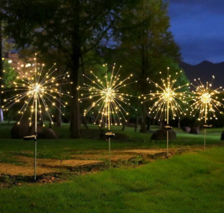 LAMPI SOLARE - Set 2x Lampa solara artificii cu suport metalic, 90 LED, LUMINA CALDA