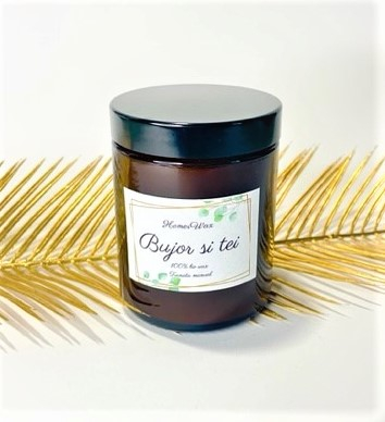 Lumanare parfumata din ceara naturala de soia in recipient reutilizabil borcan ambra cu capac negru cantitate ceara 170 g [6]